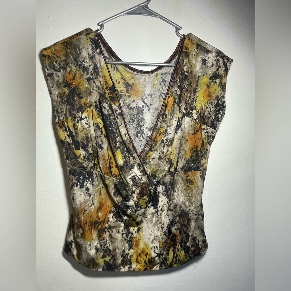 Bedazzled Camouflage V neck Blouse